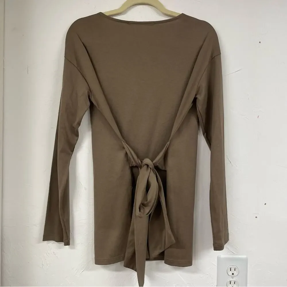 Peruvian Connection Brown Long Sleeve Blouse Women’s M Tie Waist Lagenlook Top